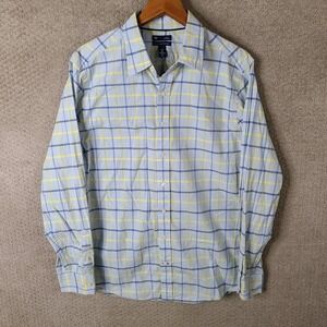 GAP Shirt Mens XL Blue Yellow Plaid Slim Fit Long Sleeve Button Down Premium